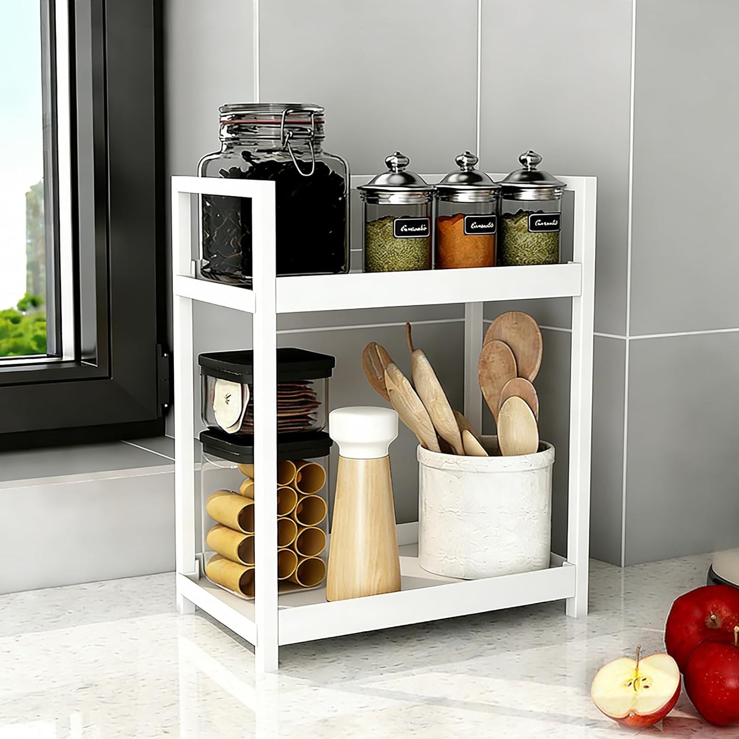 Anyoifax Bathroom Counter Organizer - 2-Tier Vanity Storage Shelf for Makeup & Perfume | Small White