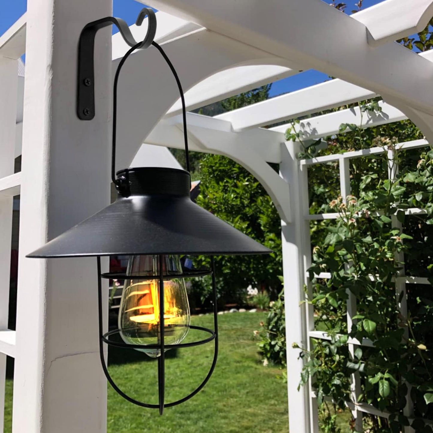 Skiennix Decorative Iron Wall Hooks - 5-Inch Outdoor Hanging Hooks for Lanterns & Planters | Black (2 Pcs)