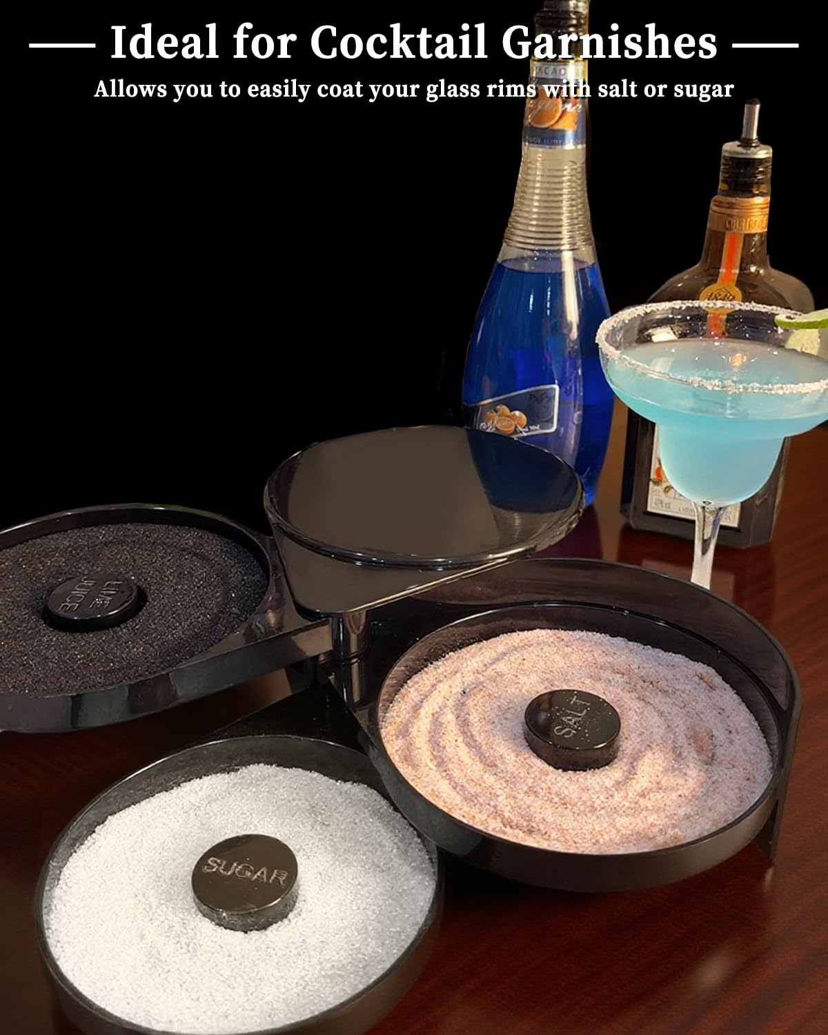 ATPEAM 1 Pack 3 Tier Margarita Salt Rimmer Set Bar Glass Rimmer with 1 Sponges Bartender Tool for Margarita and Cocktail Bar Accessories with Lime Juice Salt and Sugar Container