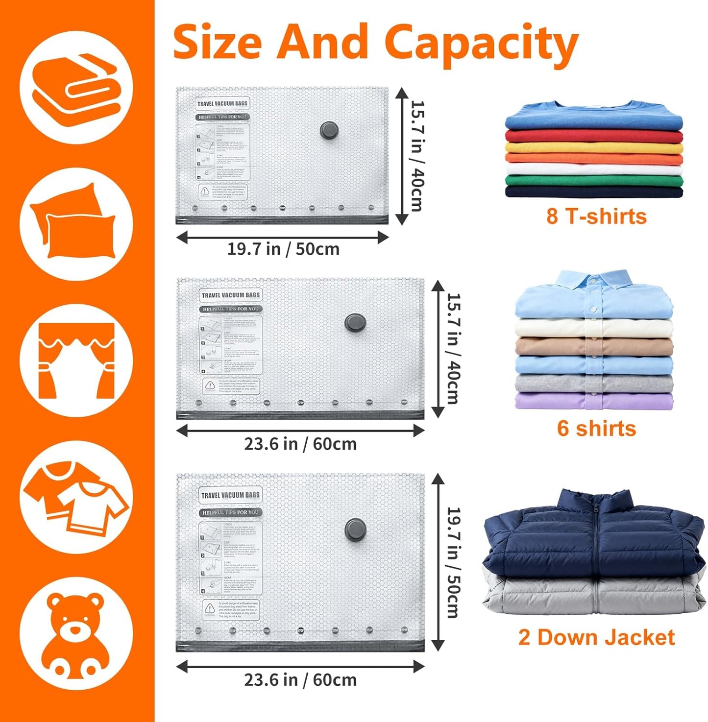 Skiennix Travel Vacuum Storage Bags - 15 Pack with USB Electric Pump | Space Saver for Clothes & Luggage
