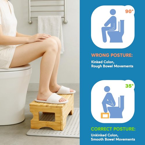 Bamboo Toilet Stool by Foldable | Adjustable 7" & 9" Heights - Non-Slip Design for Kids & Adults