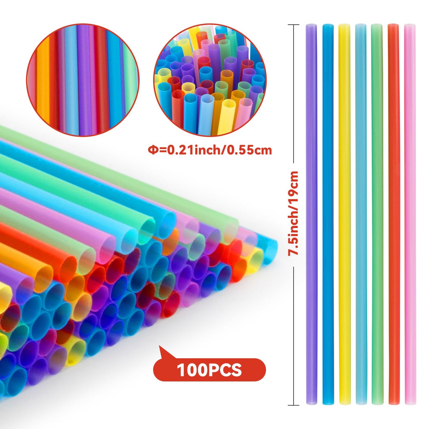 MAQIHAN 100pcs Colorful Drinking Straws - Cocktail Drinking Straws disposable Stirrer Bulk Party 19x0.55CM for Women Men Adults for juice, cocktails
