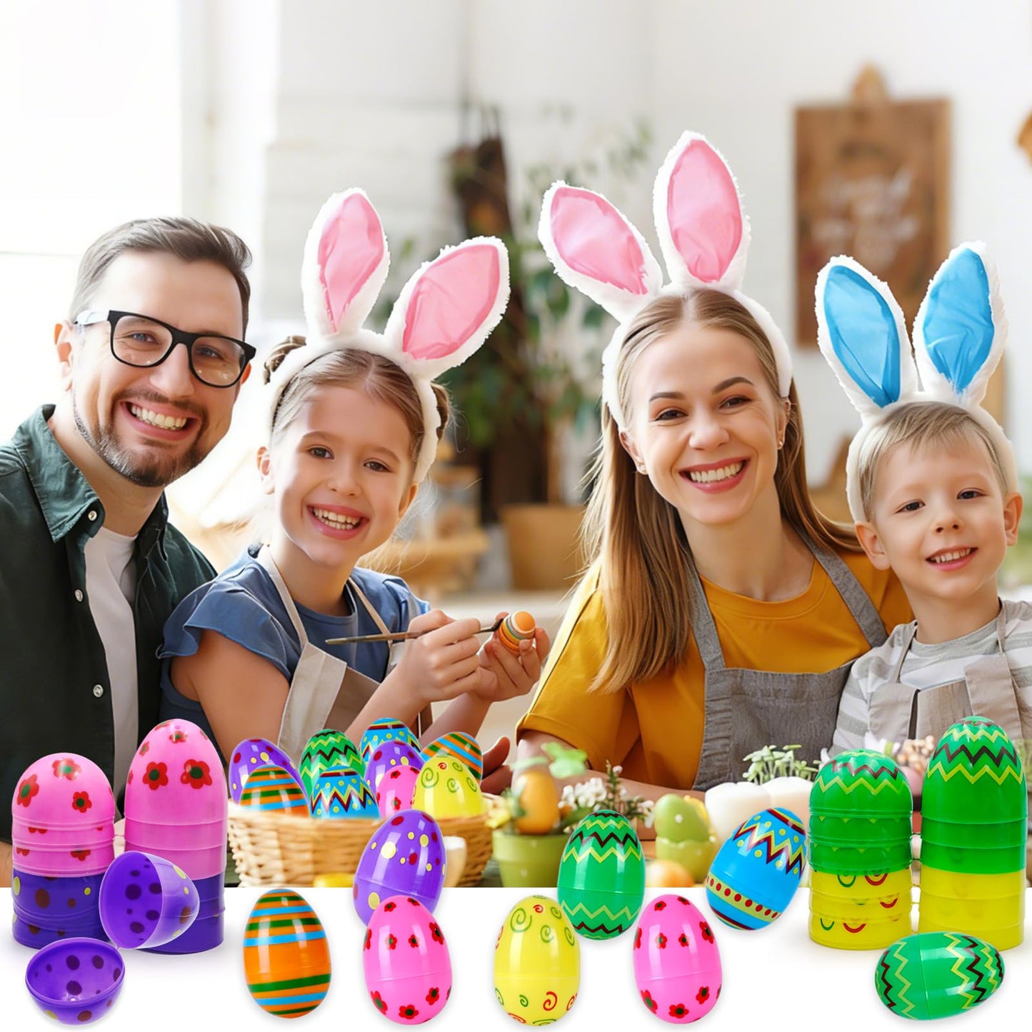 ZICZLI 48 PCS 3" Large Printed Plastic Easter Eggs, Empty Fillable Bright Colorful Eggs Bulk for Easter Egg Hunt Filling Treats Basket Stuffers Easter Party Favors