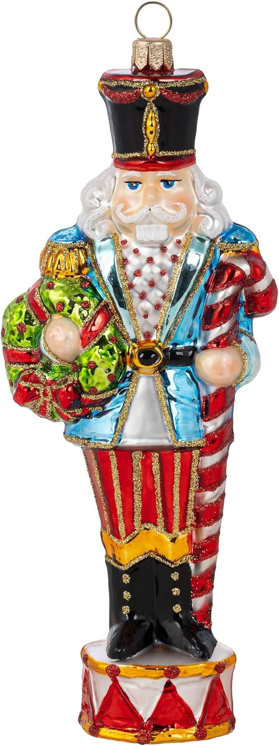 Miss Christmas 2025 Collection Fancy Nutcracker Soldier 7-Inch Blown Glass Christmas Tree Ornament (Festive Nutcracker)