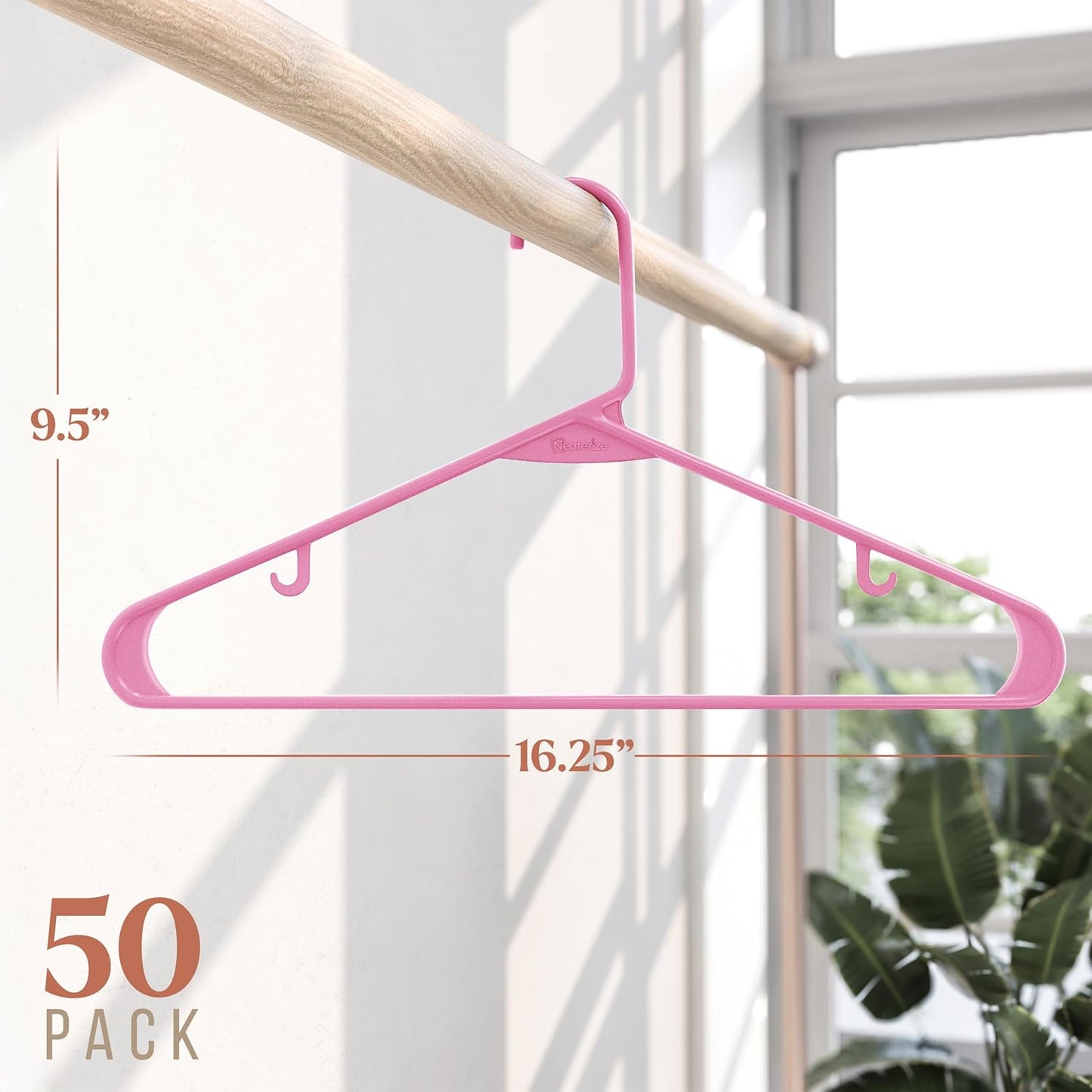 Plastic Hangers 50 Pack - Space-Saving Clothes Hangers in Pink - Ideal for Closets & New Apartments