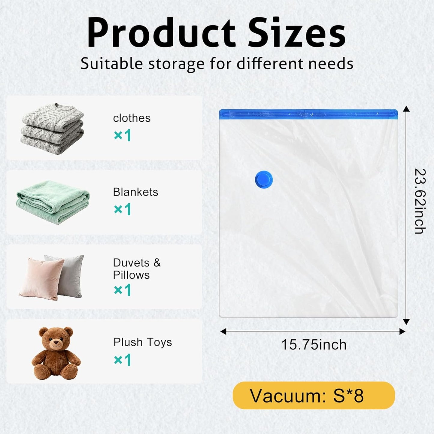 Skiennix Travel Vacuum Storage Bags - 8 Pack Portable Seal Bags for Clothing & Bedding - Space Saver for Luggage