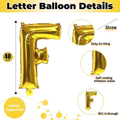Gold Letter Balloons by [Brand Name] - 40 Inch Self-Inflating Alphabet Balloons for Men’s Birthday & Anniversary Decor