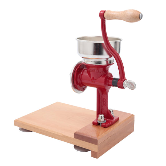 Estrella Grain Mill with Wooden Table, Mexican Manual Corn Grinder for Rice, Chickpeas, Nixtamal Mill Grinder with Cast Iron Construction, (0.8 Quart / 0.75 Liter) Low Hopper