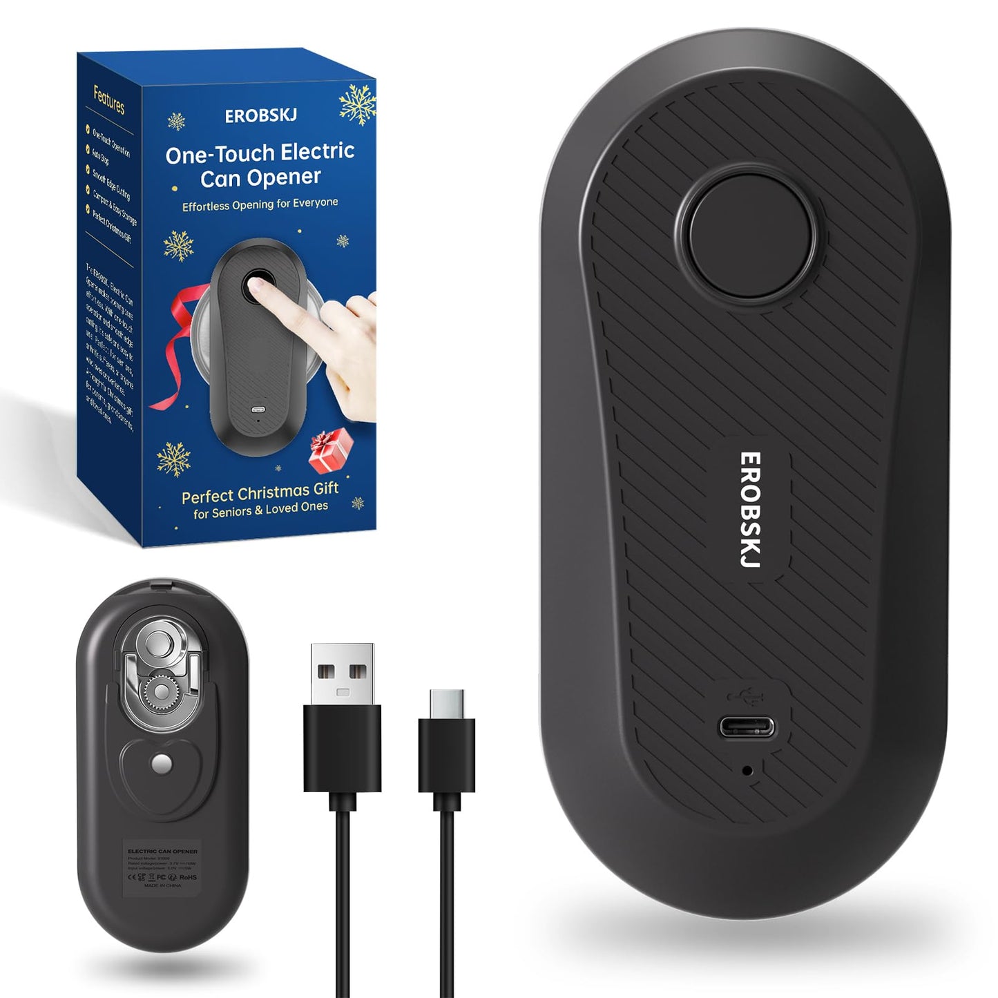 EROBSKJ Electric Can Opener, Rechargeable Can Openers for Seniors & Arthritis, One-Touch Automatic Can Opener, Hands-Free, Smooth Edge, Compact, Kitchen Gadgets