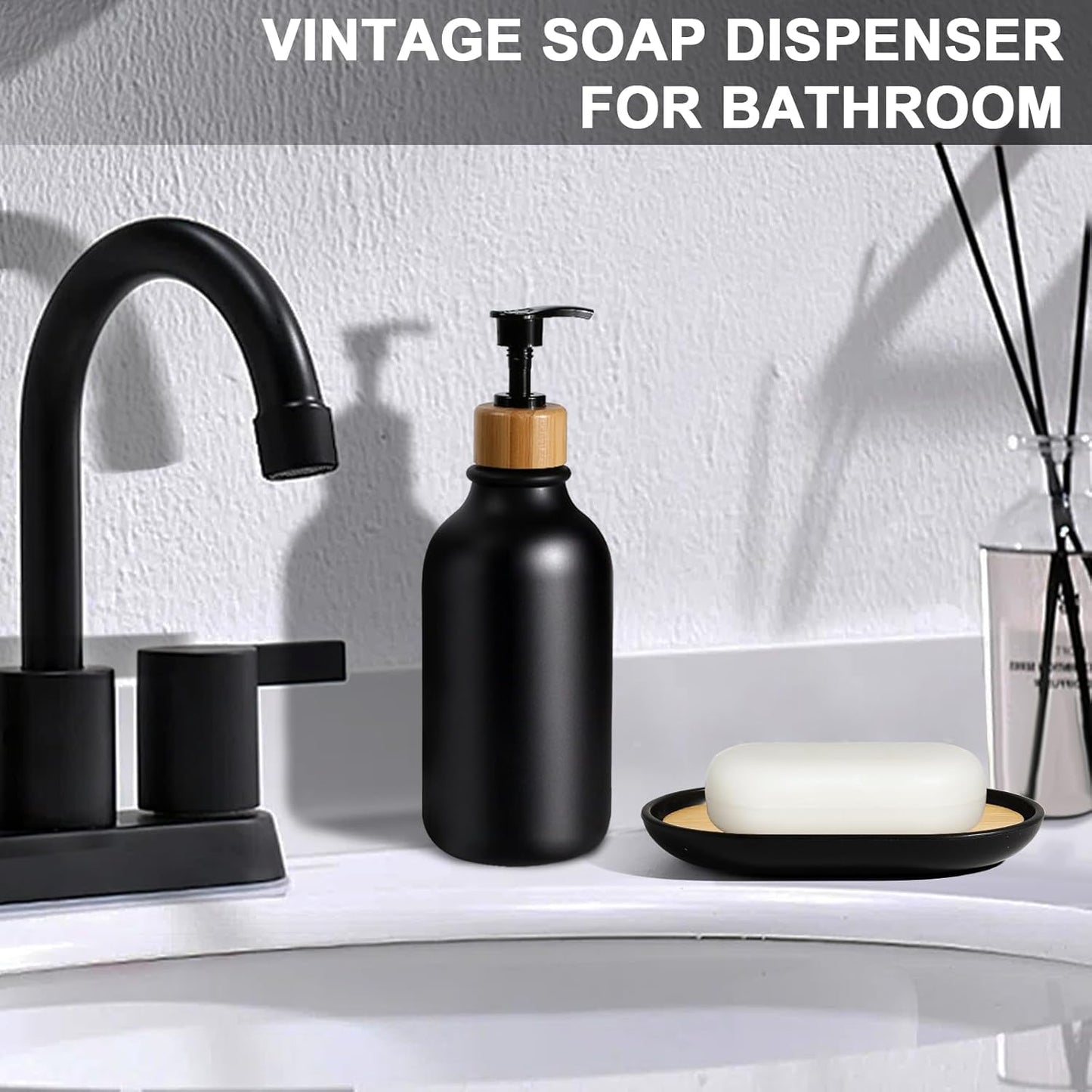 Matte Black Bathroom Accessories Set by [Brand Name] - 5-Piece Plastic Set with Soap Dispenser, Toothbrush Holder & More
