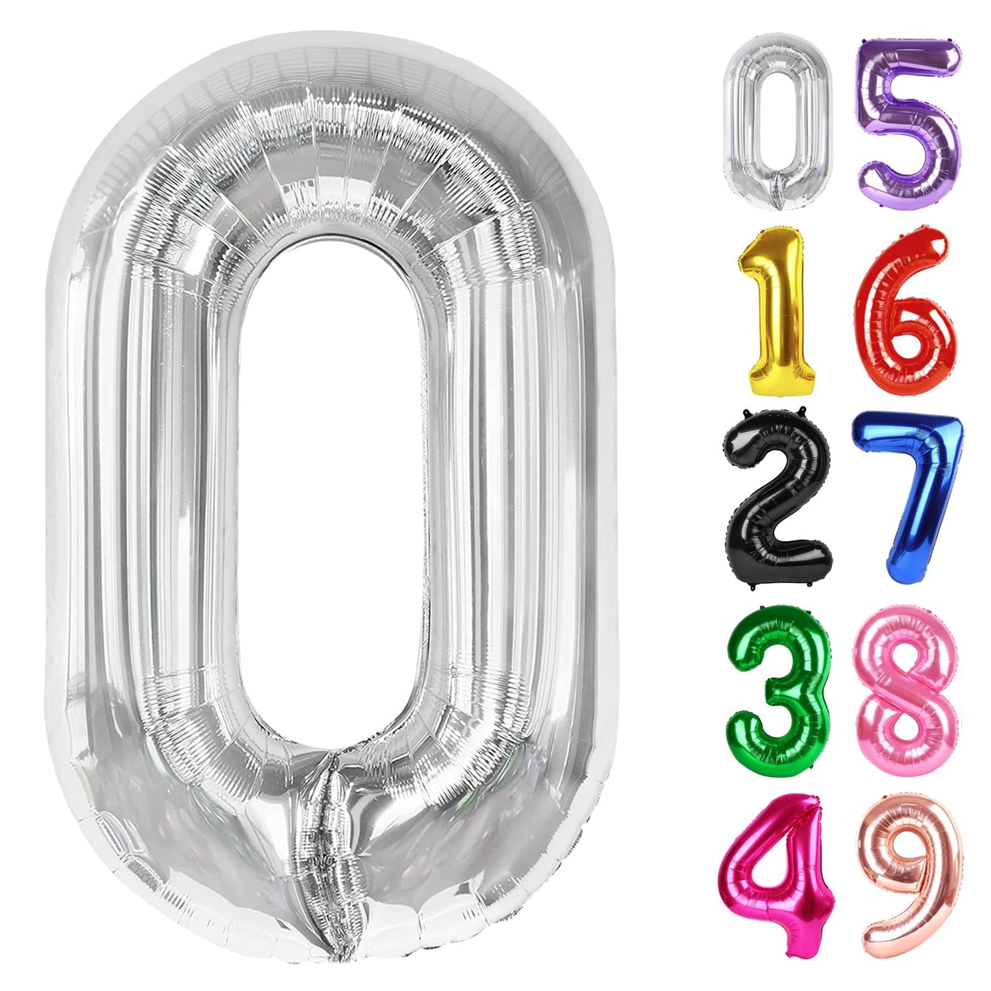 Silver Number 0 Balloon 40 Inch, 0 Balloon Number for 10th 20th 30th 40th 50th 60th Birthday Decorations, Silver Party Supplies