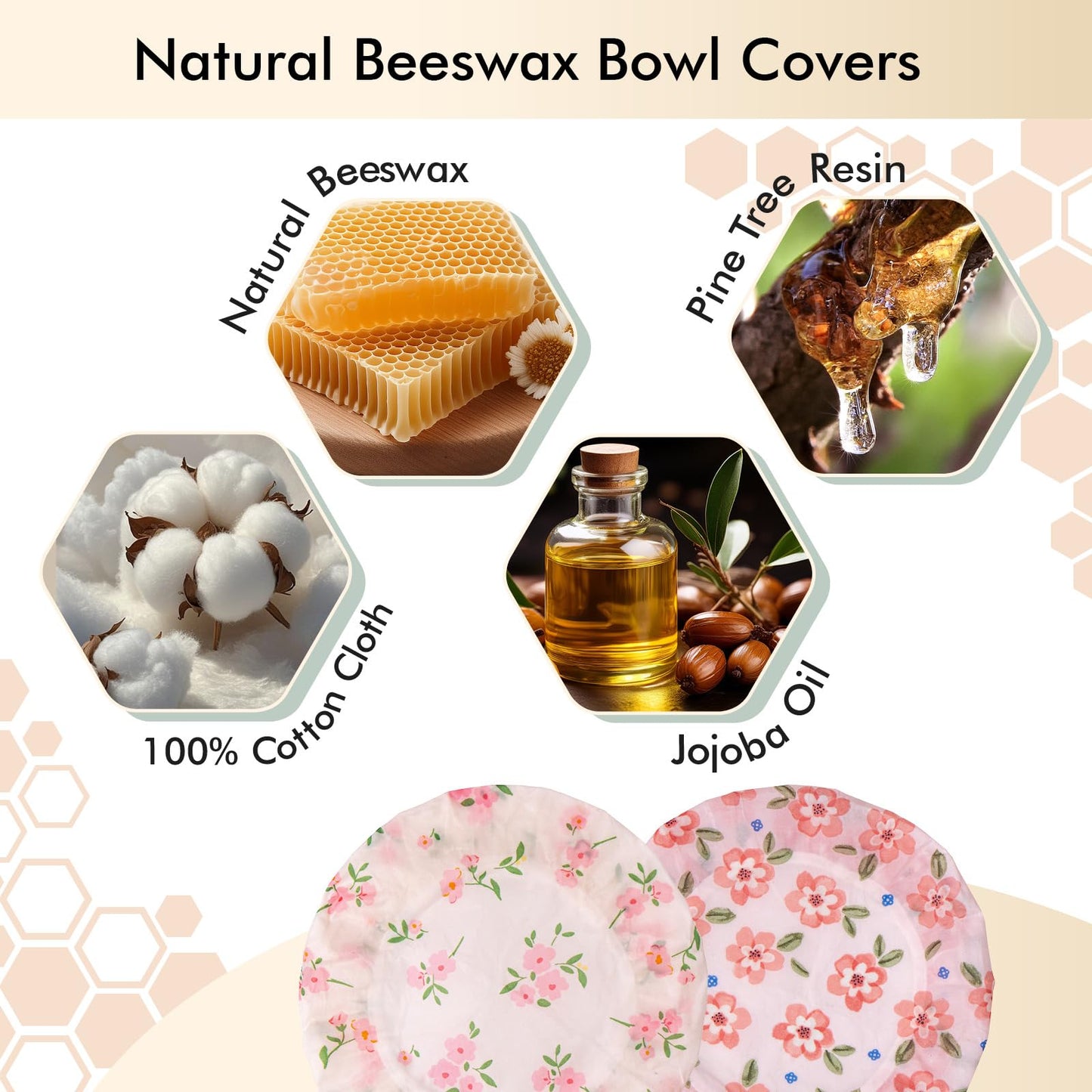 Sourdough Bowl Cover 12 Inch, Beeswax Bowl Covers for Bread Proofing, Reusable Cotton Food Covers for Mixing Bowls, Stretch Fit Covers for Dough Proofing, Kitchen Storage, 2 Pack