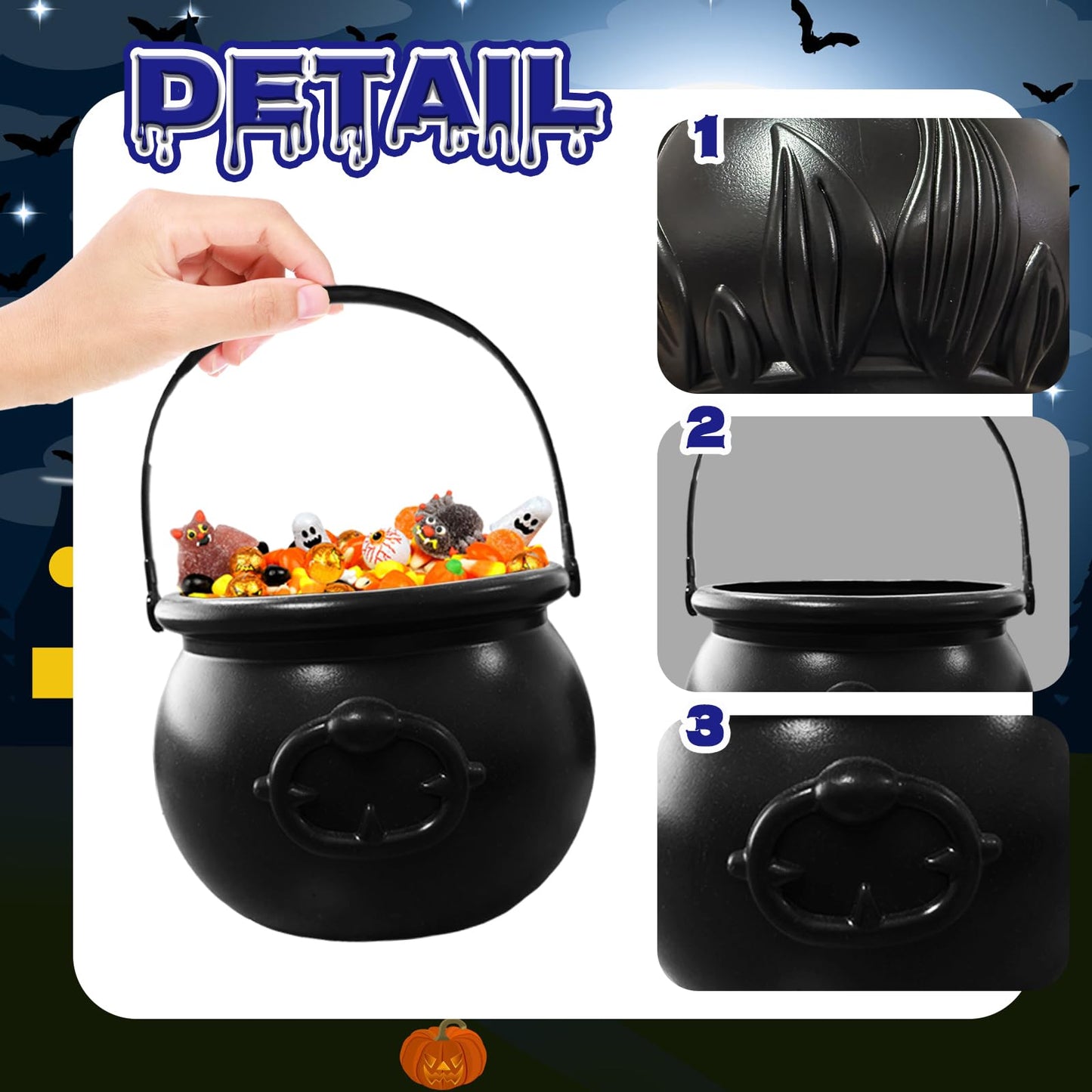 Eerrhhaq 3 in 1 (12.6",9.8",7.6") Halloween Large Black Witch Cauldron Kettle,Plastic Candy Bucket Holder Cauldron Pot Bowl,Party Favor Decoration for St. Patrick's Day and Halloween
