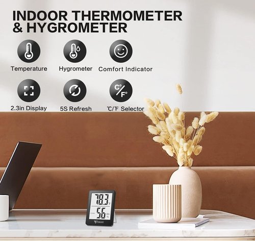 DOQAUS Digital Hygrometer - Accurate Indoor Thermometer with 5s Fast Refresh | Black Color for Home & Office