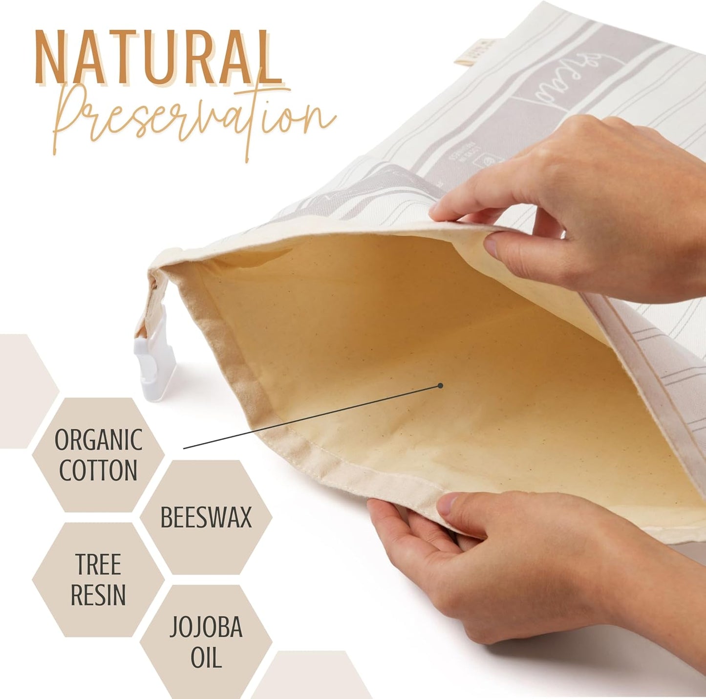 Nectar & Nest Reusable Beeswax Bread Bags - XL Eco-Friendly Storage for Homemade Bread & Sourdough