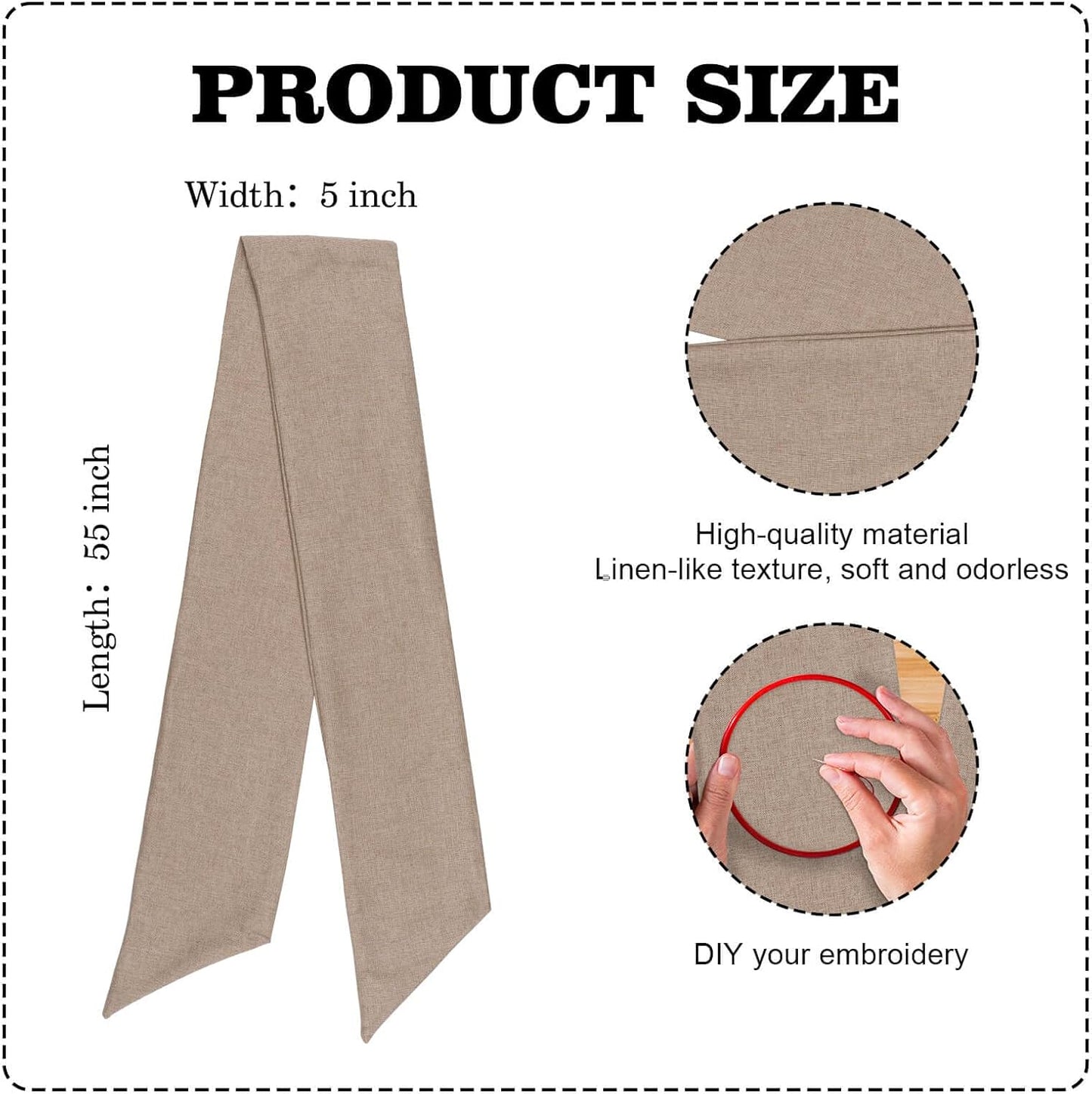 YKW Brown Wreath Sash - 55"x5" Linen Look Blank Ribbon for DIY Embroidery & Monogram Decor