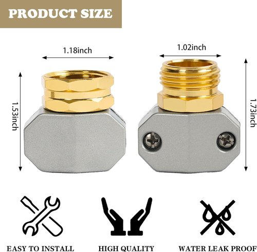 Hourleey Garden Hose Repair Kit - Aluminum Alloy Hose End Menders with 4 Extra Washers | Fits 5/8" & 3/4" Connectors