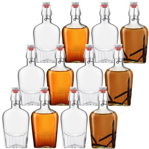 Jinei 12 Pcs Whisky Glass Flask Swing Top Glass Bottles Vanilla Extract Bottles Men Liquor Flask for Homemade Vanilla Extract, Lemoncello, Kombucha, Water Kefirm Apply Christmas Wedding Gifts (8 Oz)
