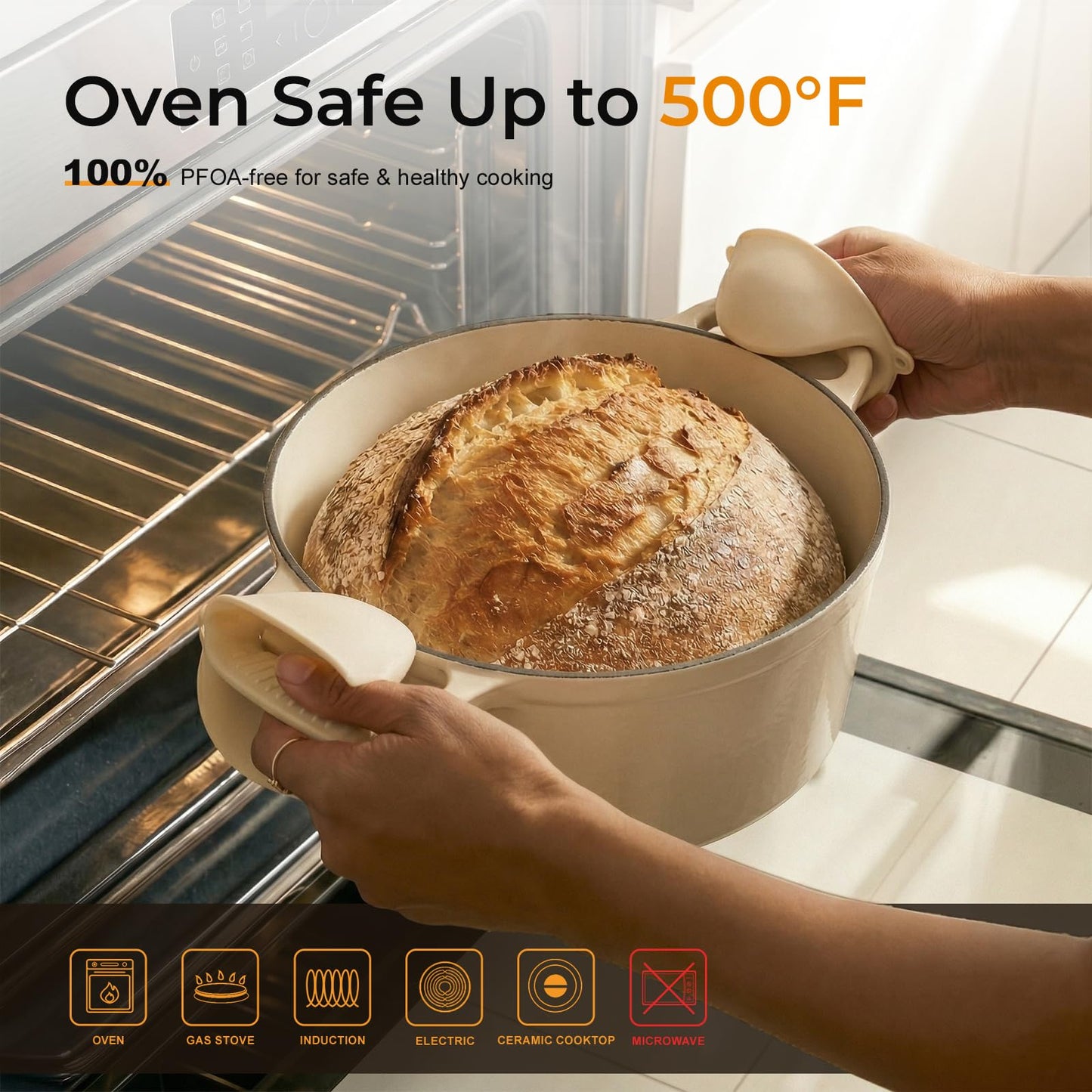 Parmedu 5.5QT Enameled Cast Iron Dutch Oven for Sourdough Bread Baking, Easy Cleaning, Versatile for Stewing, Roasting, Braised Chicken, Soup & More