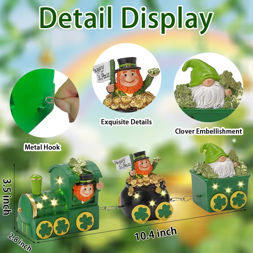 Skiennix St. Patrick's Day Decorations - Lighted Leprechaun Train Centerpiece for Home & Dining Room