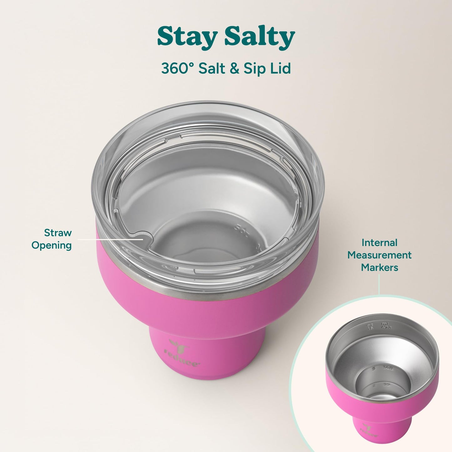 REDUCE Saltini 16oz Cocktail Tumbler - Insulated Margarita Tumbler with Lid-Keeps Drinks Cold for 10 Hours-360 Sippable Martini Glass Alternative-Shatterproof Perfect for Parties-Sunset Fuchsia-4 Pack
