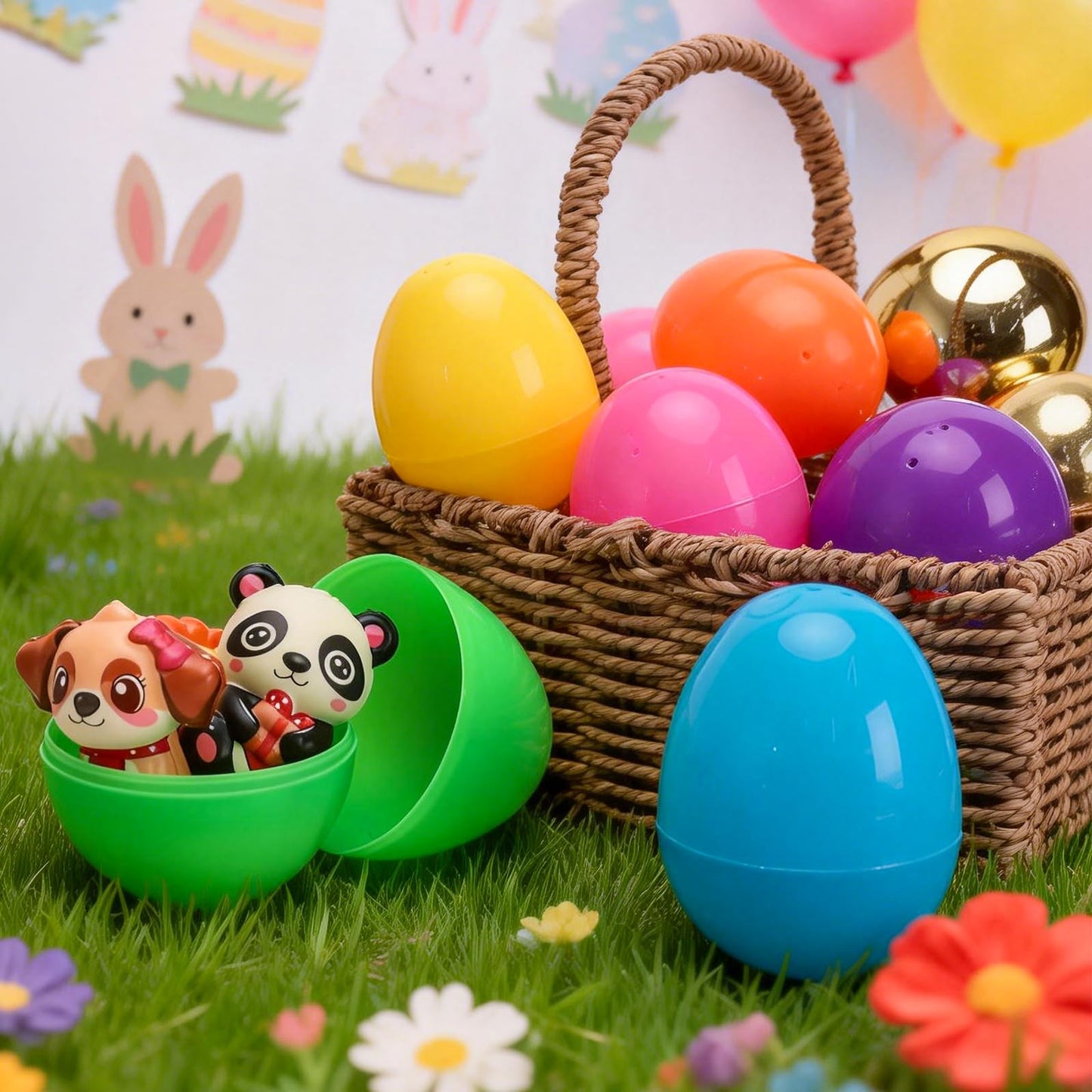MGparty 72 Pcs Large 4" Easter Eggs Plastic Empty Eggs Bulk with 6 Golden Eggs, Fillable Easter Eggs for Egg Hunt, Easter Basket Stuffers, Party Favors, Decorations