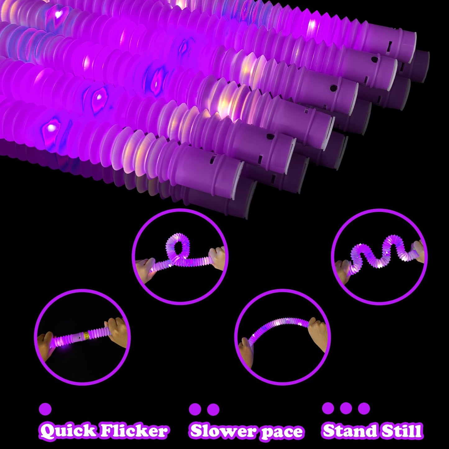 Purple Glow Sticks Pop Tubes,12-24PCS Light Up Necklaces & Bracelets,Mardi Gras Party Favors Accessories Decorations,Glow Birthday Wedding Carnival Valentines Day Party Supplies for Kids & Adults