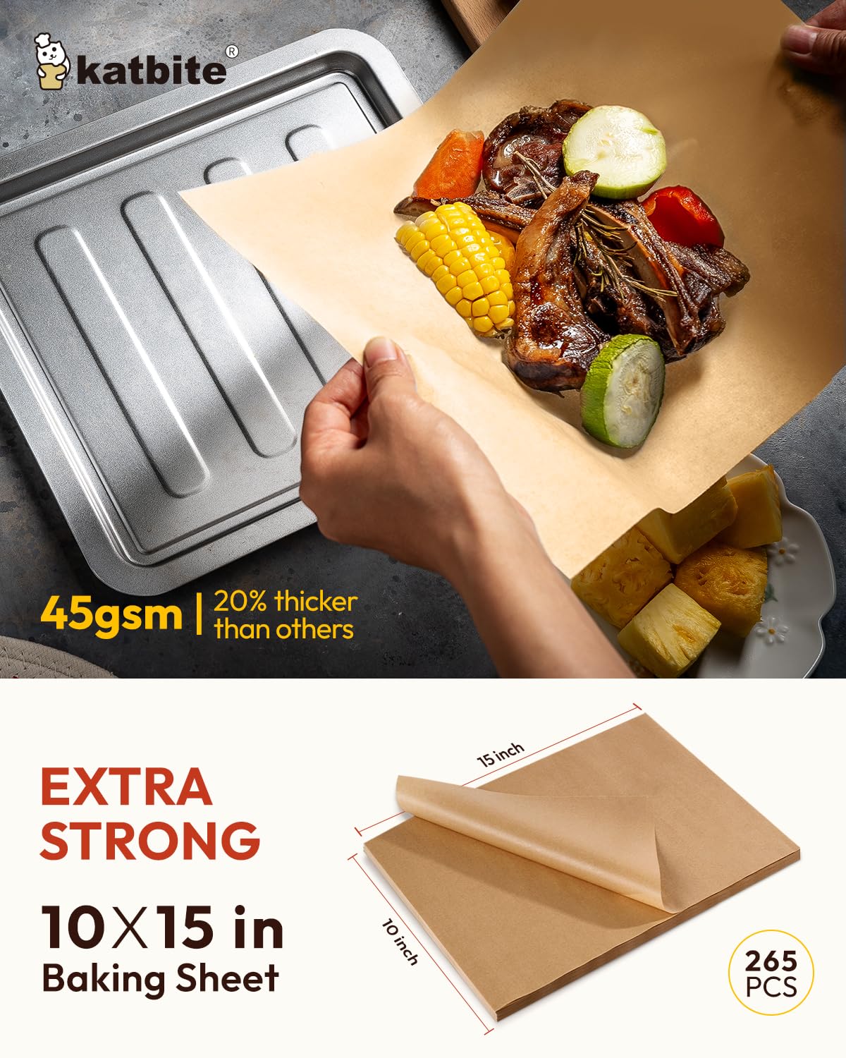 Katbite 200 Pcs Parchment Paper Sheets, 12x16IN Ultra-strong Unbleached Baking Paper Non-Stick for Professional Baking, Pre-cut Parchment Paper Suitable for Baking,Cooking [Performance Series]