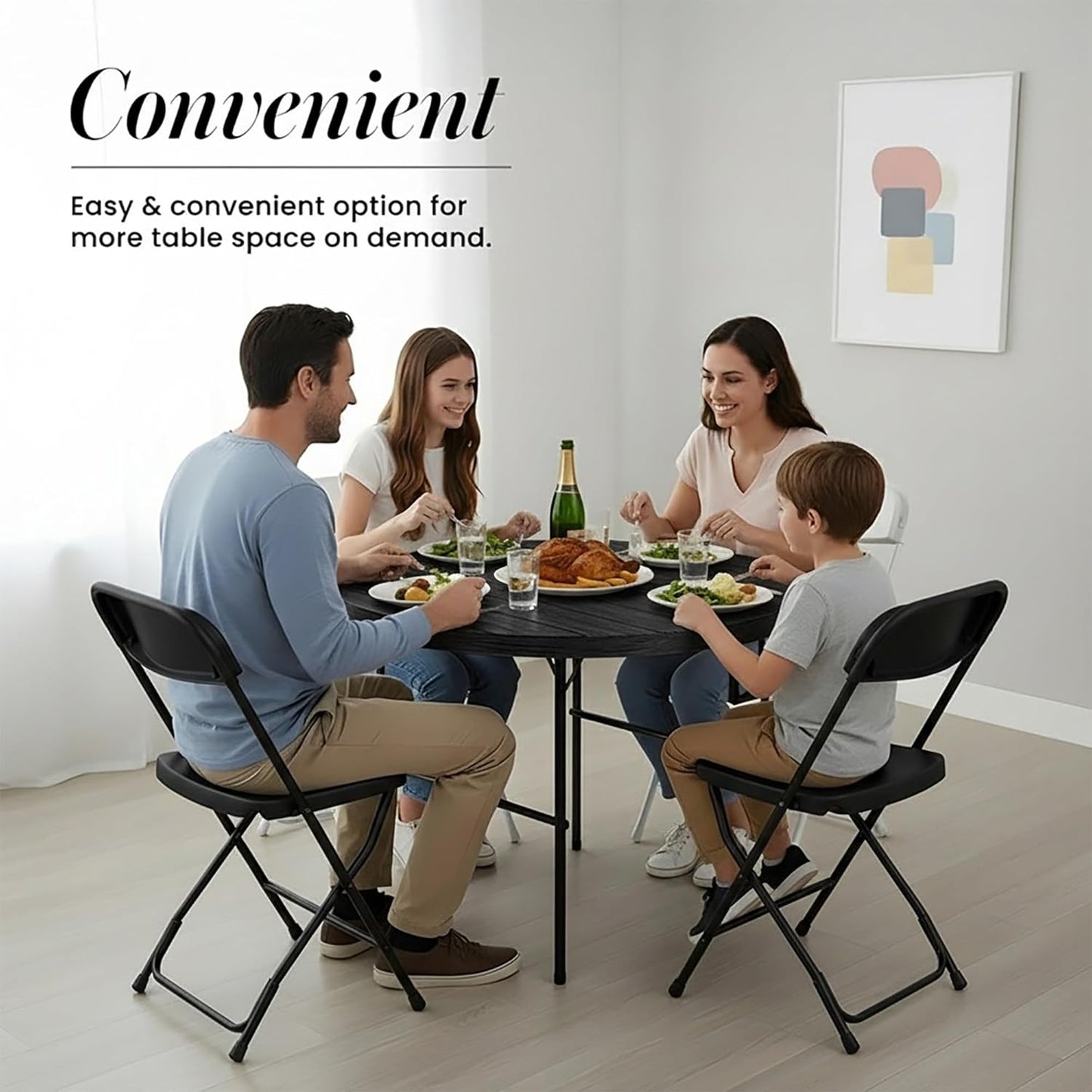 Modern Space 3.5 Feet Circular Foldable Table - Heavy Duty Portable Design with Built-In Handle | Ideal for Events, Picnics & More