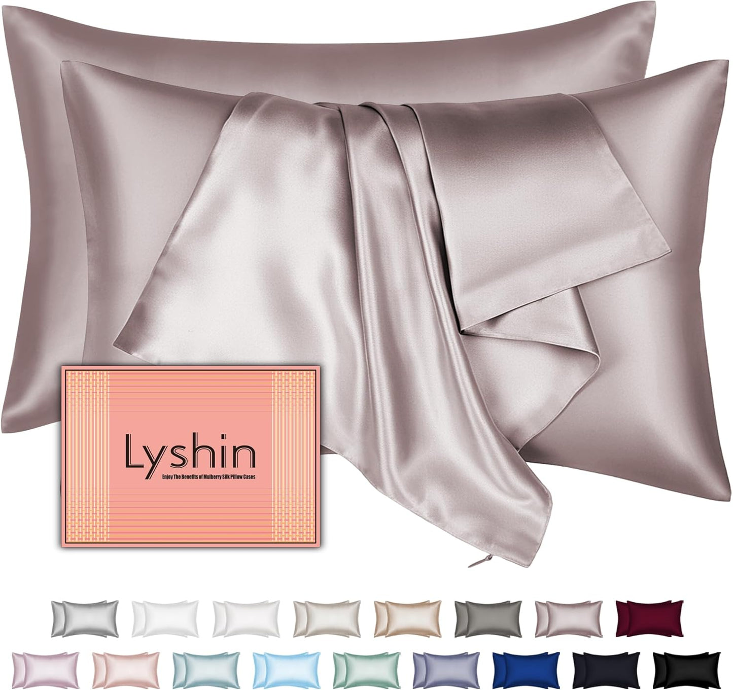 Skiennix Mulberry Silk Pillowcases - 2 Pack Queen Size with Hidden Zipper | Soft, Breathable & Cooling Taupe