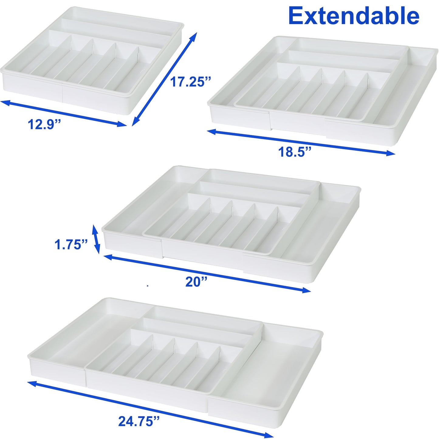 Simple Houseware Expandable & Adjustable Cutlery Drawer Organizer - Large Utensil and Flatware Tray for Kitchen Drawers, White