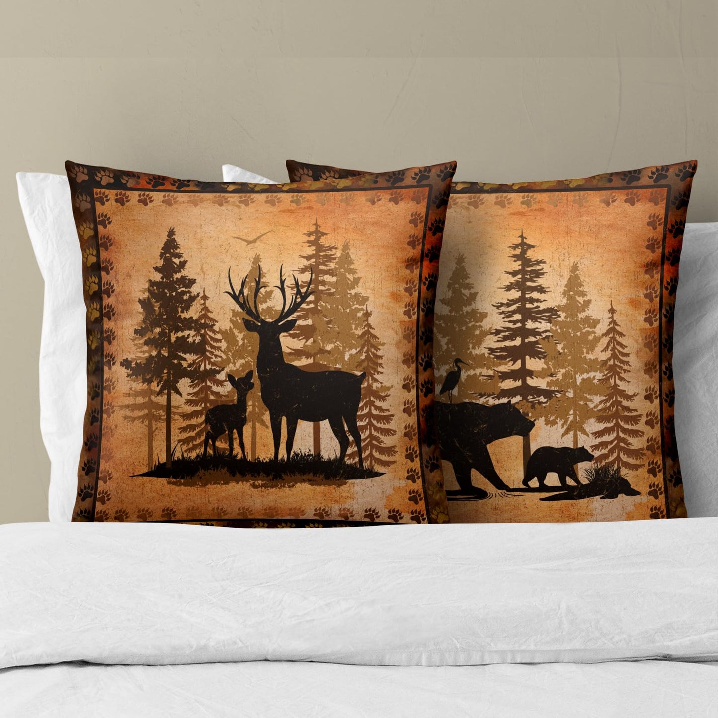 Giwawa Forest Bear Deer Throw Pillow Covers 18x18 Set of 2 Wildlife Animal Decorative Pillow Cases Square Cushion Cover for Couch Bed Sofa Chair