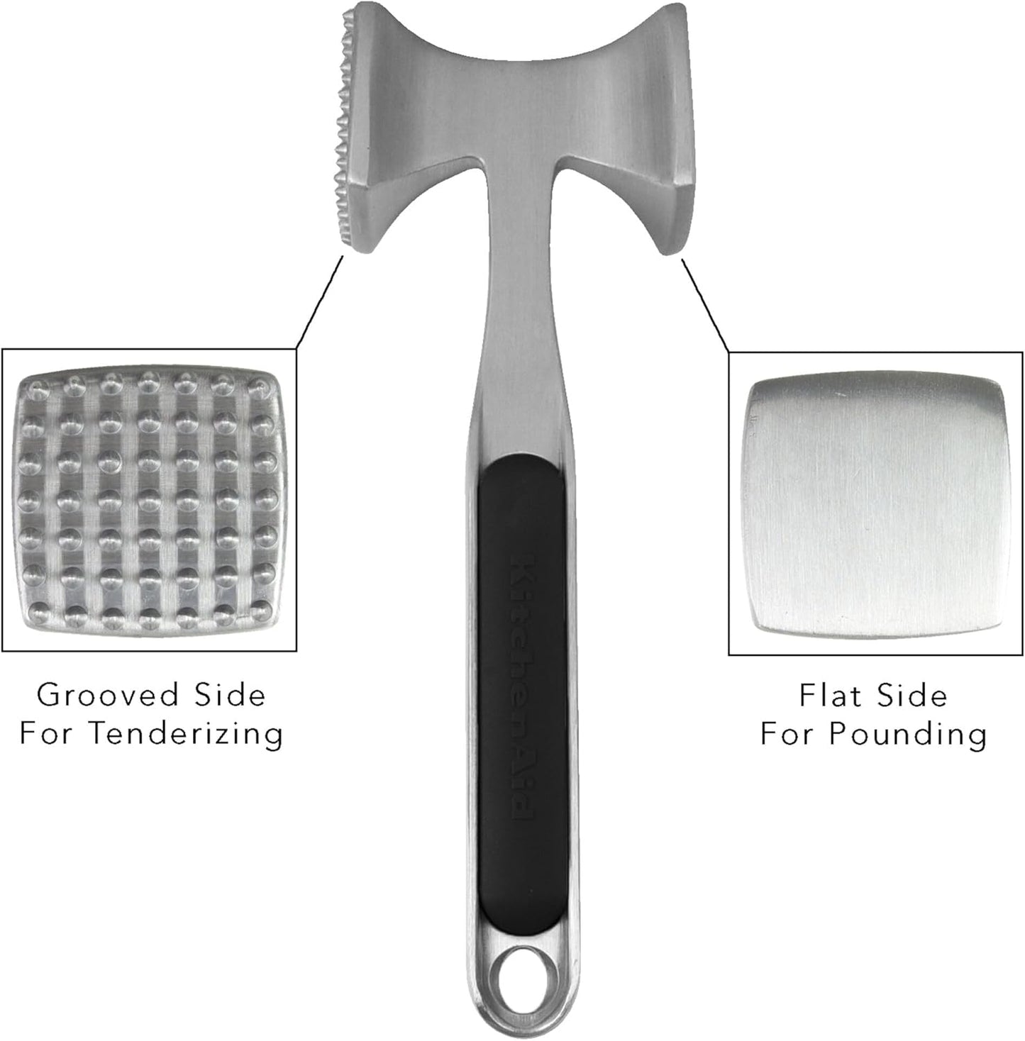 KitchenAid Gourmet Meat Tenderizer - Multi-Sided Design for Pounding Meats & Shellfish | Easy Storage, Black