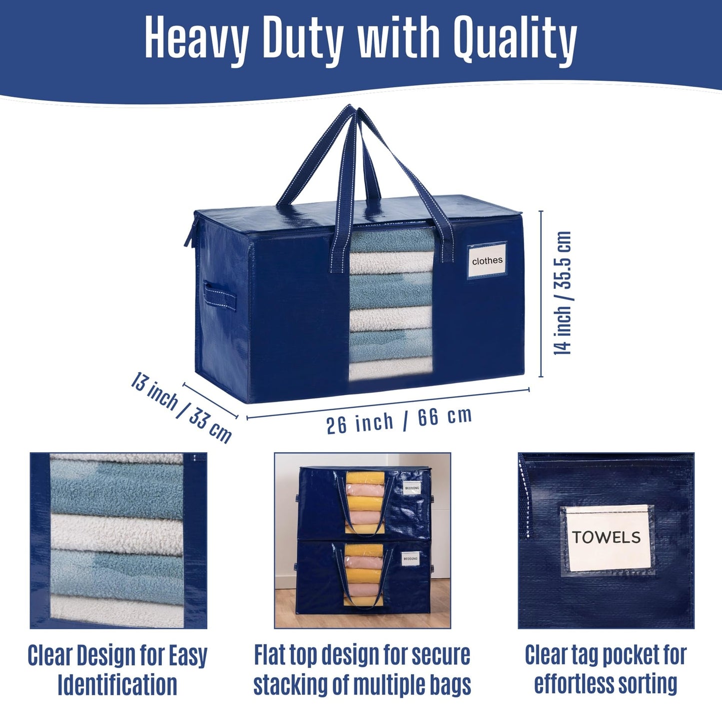 VENO 8 Pack Heavy Duty Moving Bags, Clothes and Comforter Storage Bags with Clear Window, College Dorm Essentials Packing Supplies, Foldable Boxes Alternative (Blue, 8 Pack)