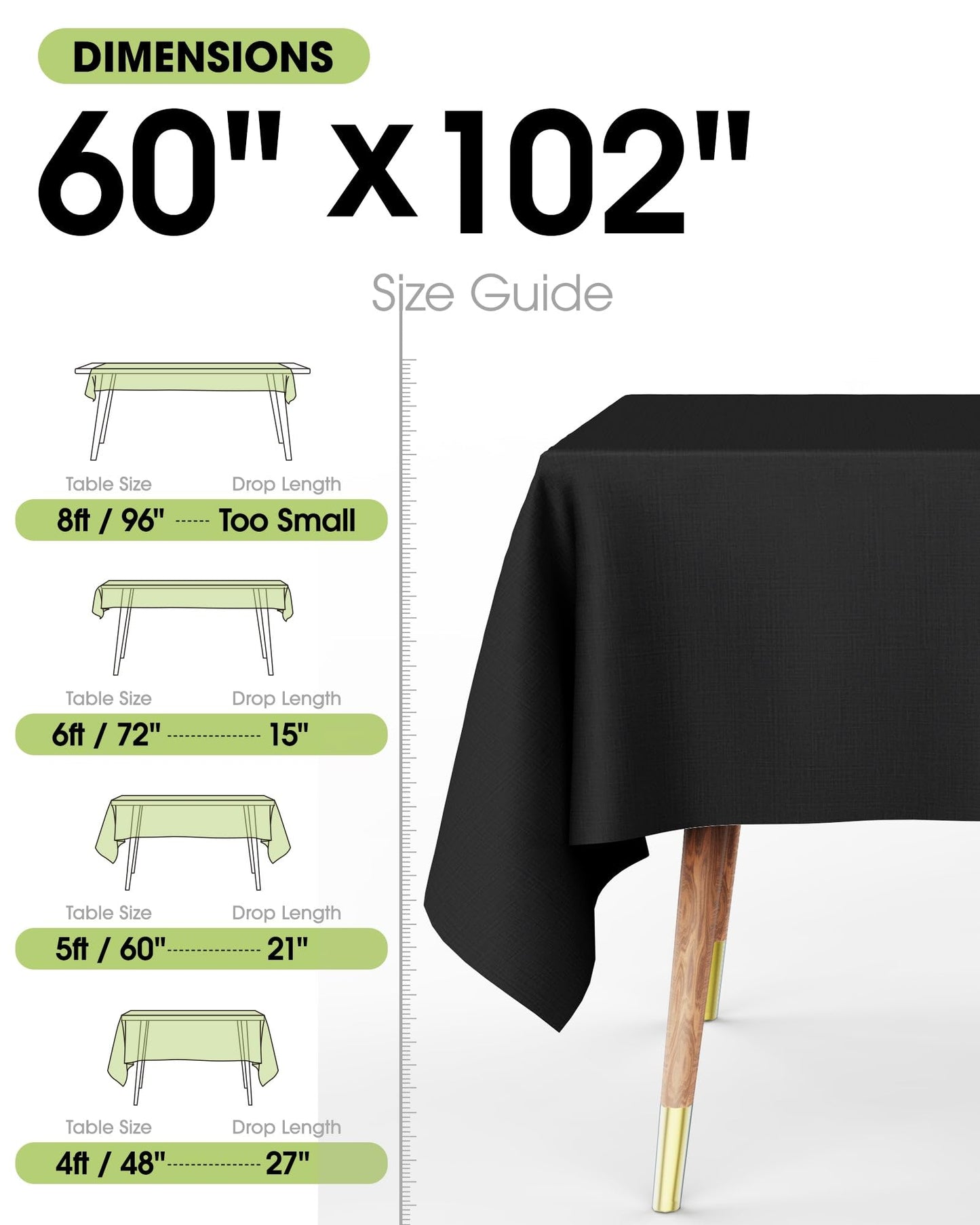 Pureegg Rectangle Table Cloth 60" x 102" – Durable Polyester Tablecloth Offers Reusable & Washable Protection, Ideal for Outdoor Party, Picnic, Wedding, Banquet and Birthday, 12 Pack, Black