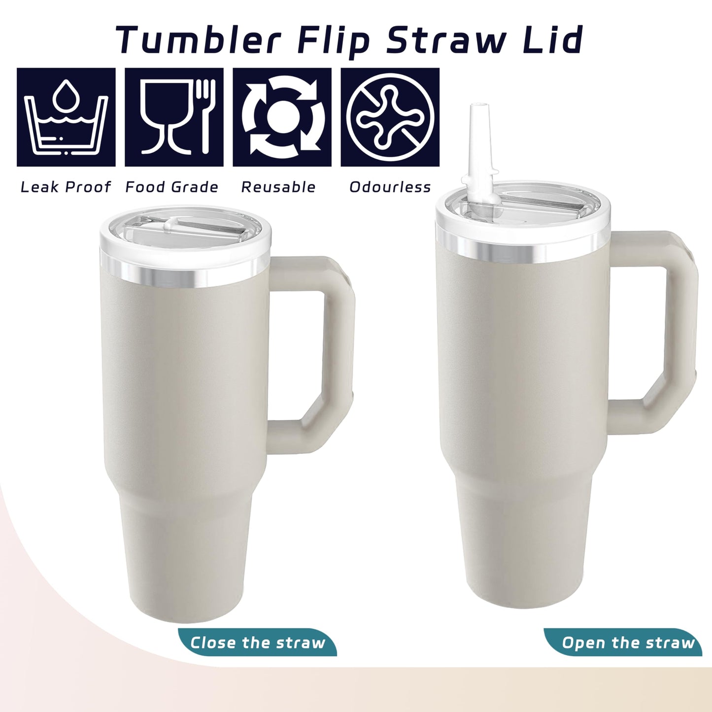 Miavers 2Pack 40oz Tumbler Flip Straw Lid Replacement suit for Stanley Quencher cup,leak proof and spill resistant tumbler lid, convenient Tumbler Cover applicable to Stanley 40oz tumbler (White)