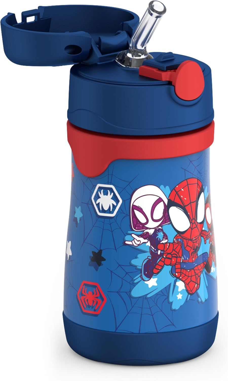 THERMOS Vacuum Insulated Stainless Steel Straw Bottle - 10oz, Spidey Design for Kids