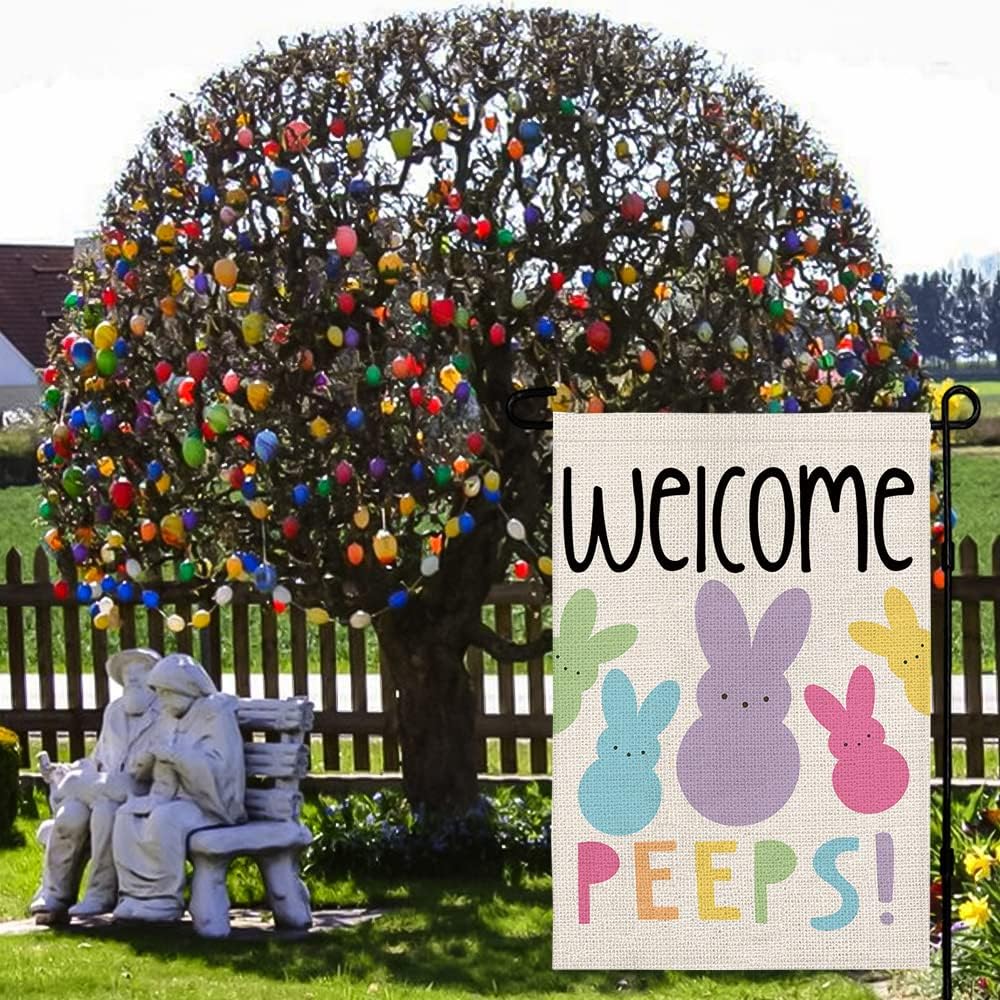 Welcome Easter Garden Flag - Double-Sided Bunny Banner | 12x18 Inch Spring Outdoor Decoration