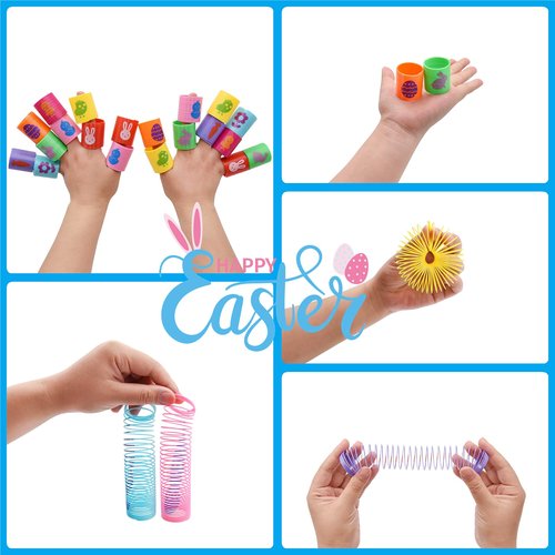 Howzcci 48 PCS Easter Party Favors Toys, 24 PCS Sticky Hands Toy with 24 PCS Mini Slinky Coil Springs Toys for Kids Girls Boys Easter Basket Stuffers Party Favors Gifts