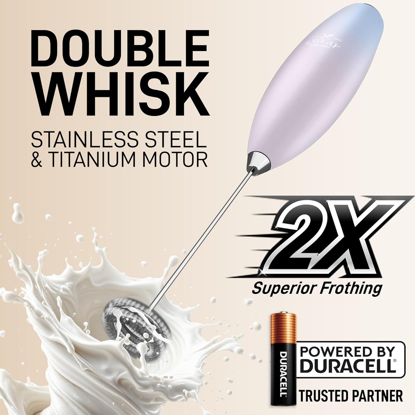 Zulay Kitchen Milk Frother - Powerful Handheld Whisk for Coffee, Lattes & Hot Chocolate | Includes 4 Duracell Batteries