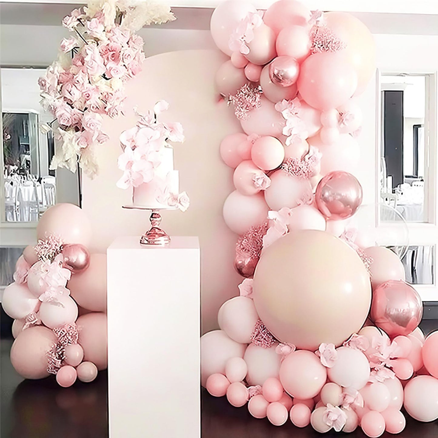 PartyWoo Pale Pink Balloons 140pcs Different Sizes of 18 12 10 5 Inch Light Pastel Baby Pink Balloon Arch Kit for Engagement Bachelorette Baby Shower Easter Birthday Party Decorations Pink-Q01