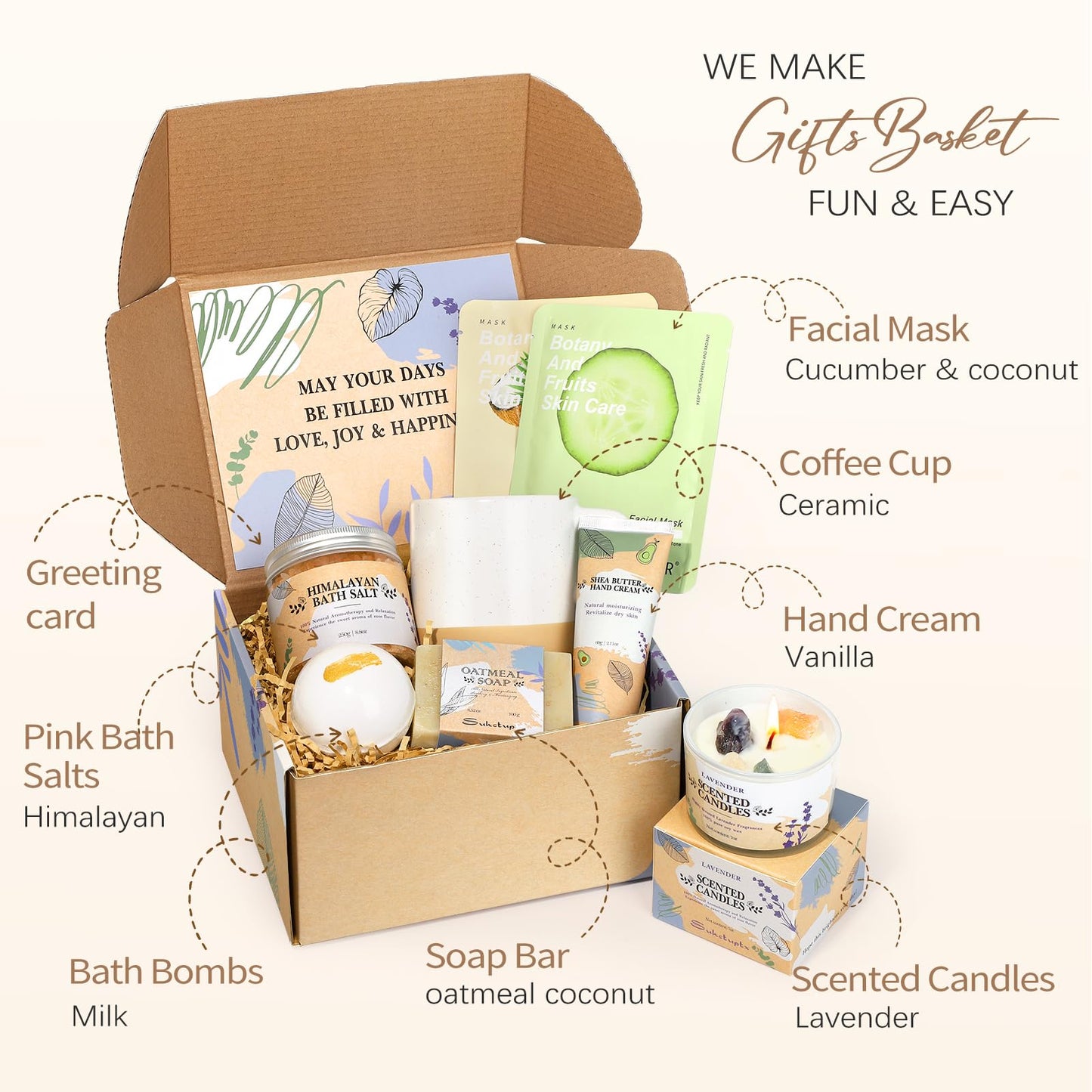Gifts for Women, Birthday Gift for Women Spa Gifts Self Care Baskets Christmas Gift Relaxing Bath Set with Coffee Cups Latte Mug for Mom Sister Wife Friendship