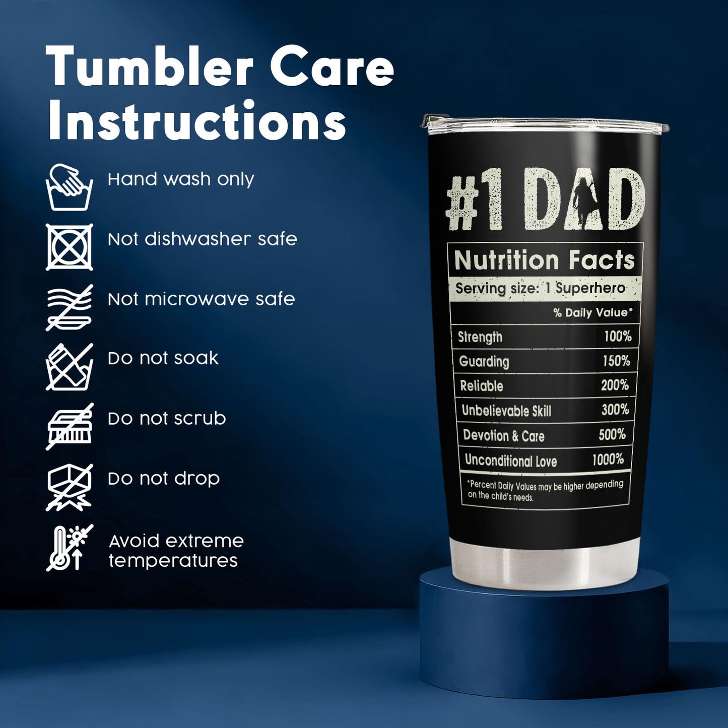 34HD Fathers Day Gift for Dad Tumbler 20oz, Funny Space Dadalorian Coffee Mug, Nutrition Facts Travel Cup for Father Husband Papa, Birthday Gifts from Daughter Son