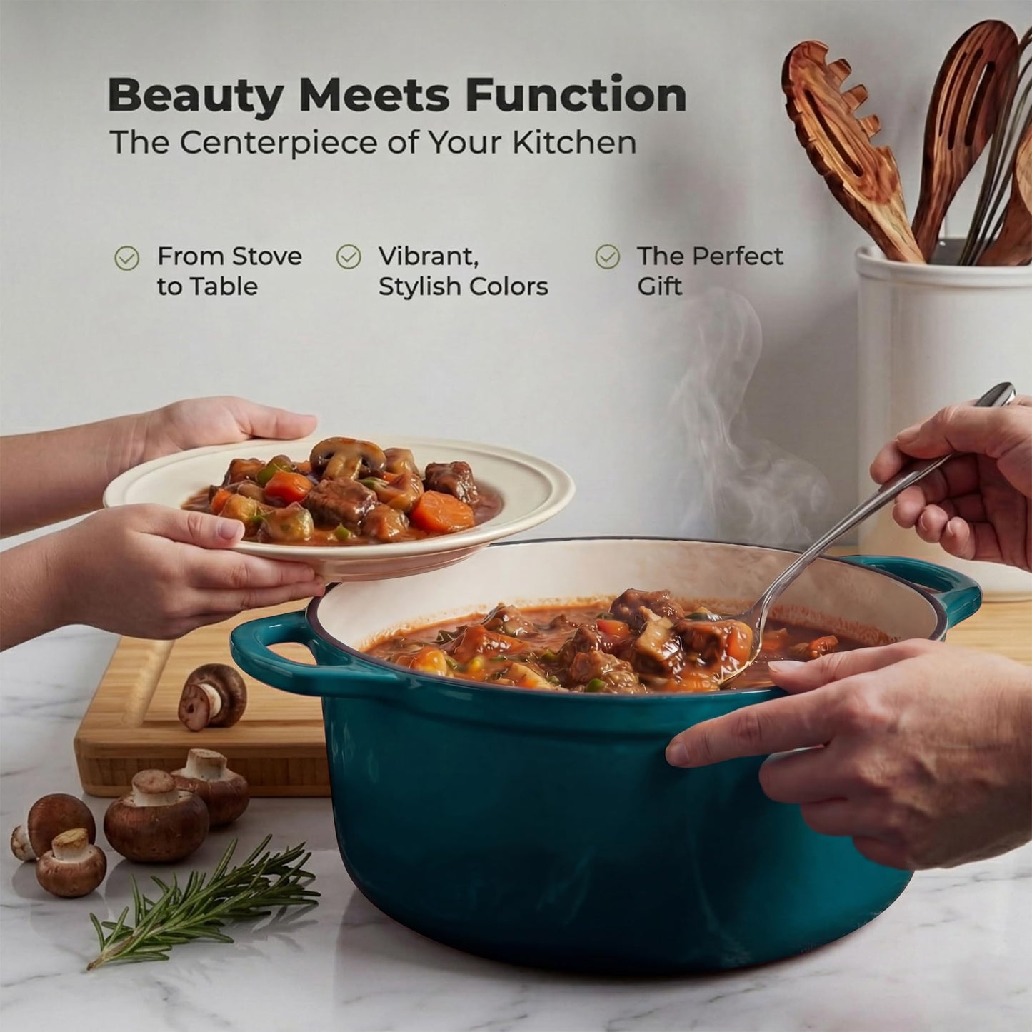 Zulay Kitchen 6.4 Quart Enameled Cast Iron Dutch Oven Pot with Lid, Emerald