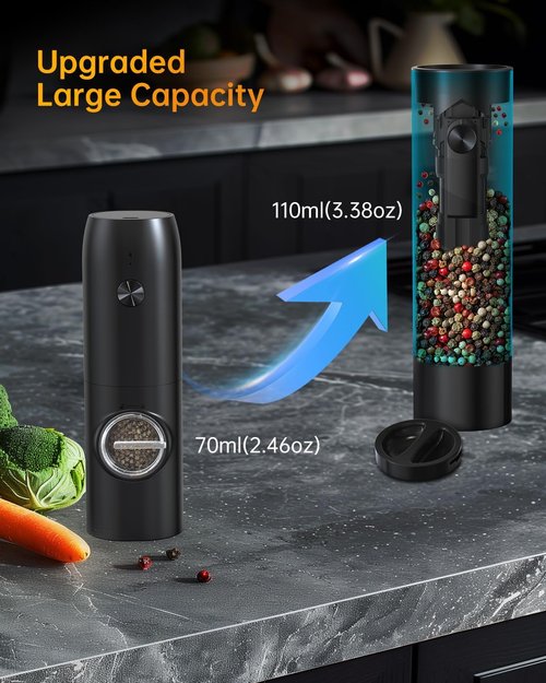Circle Joy Electric Rechargeable Salt and Pepper Grinder Set - Automatic Mill with Adjustable Coarseness, LED | Easy-Fill Design for Home Kitchen