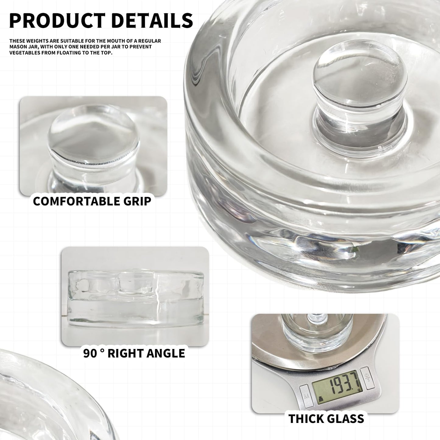 Fermentation Weights,2 Pack Glass Fermentation Weights with Grip Handle,Fermenting Weights for Wide Mouth Mason Jar and Canning Fermenting Pickling Sourkrout
