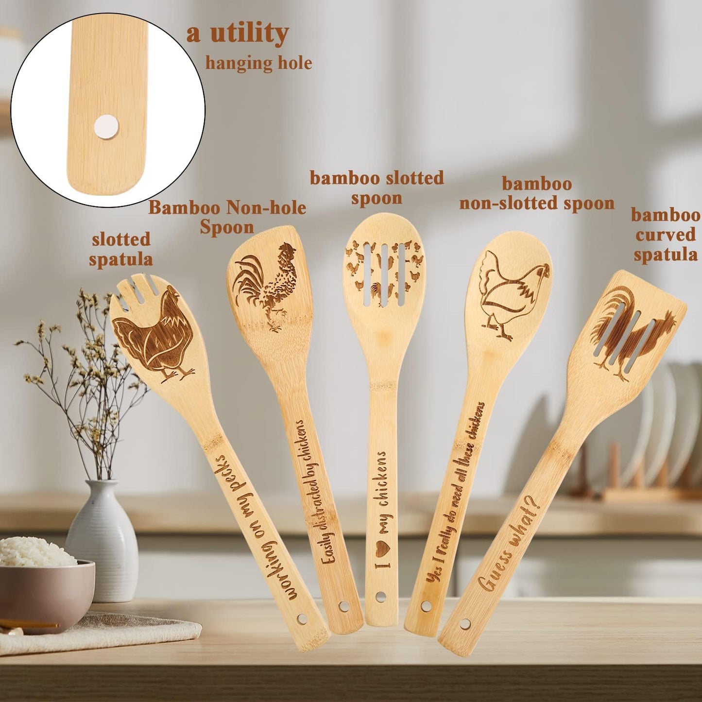 Chicken Wooden Spoons for Cooking Cute Chicken Kitchen Accessories Rooster Kitchen Decor Farmhouse Chicken Kitchen Utensils Funny Chicken Gifts for Women