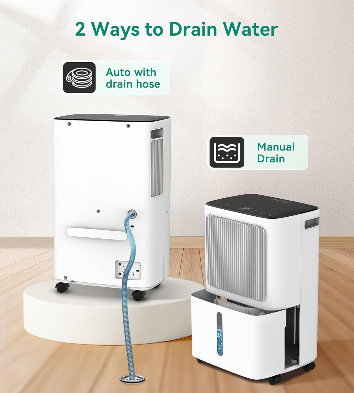 VEAGASO 2500 Sq.Ft Dehumidifier - Max 34 Pints, Intelligent Humidity Control, Three Modes, 24HR Timer