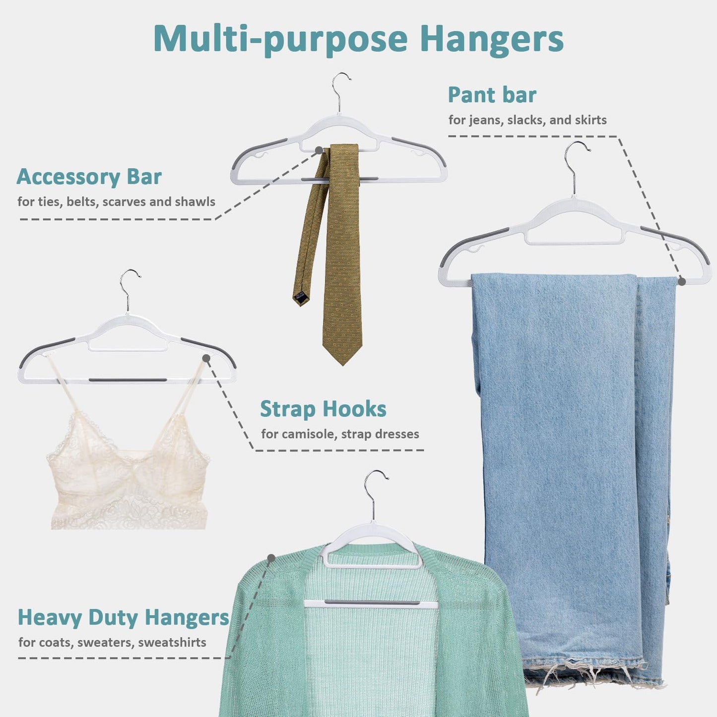 Skiennix 30-Pack Plastic Clothes Hangers - Space-Saving, Non-Slip, 360° Swivel Hook, Slim Design in White & Dark Gray