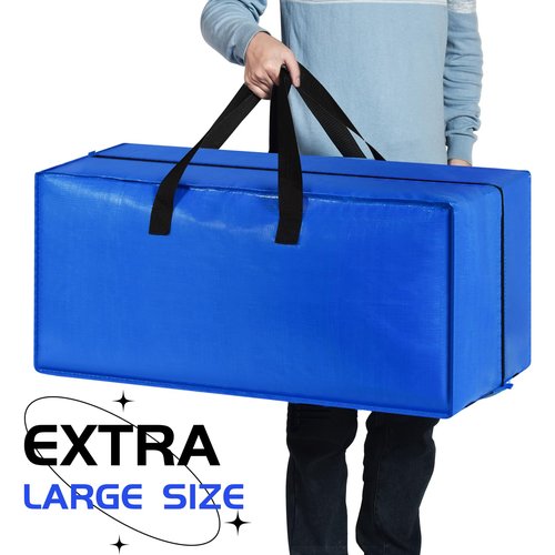 Heavy Duty Large Storage Bags, XL Blue Moving Bags for College Dorm Room Essentials, Moving Supplies Compatible with IKEA Frakta Cart, 4 Packs